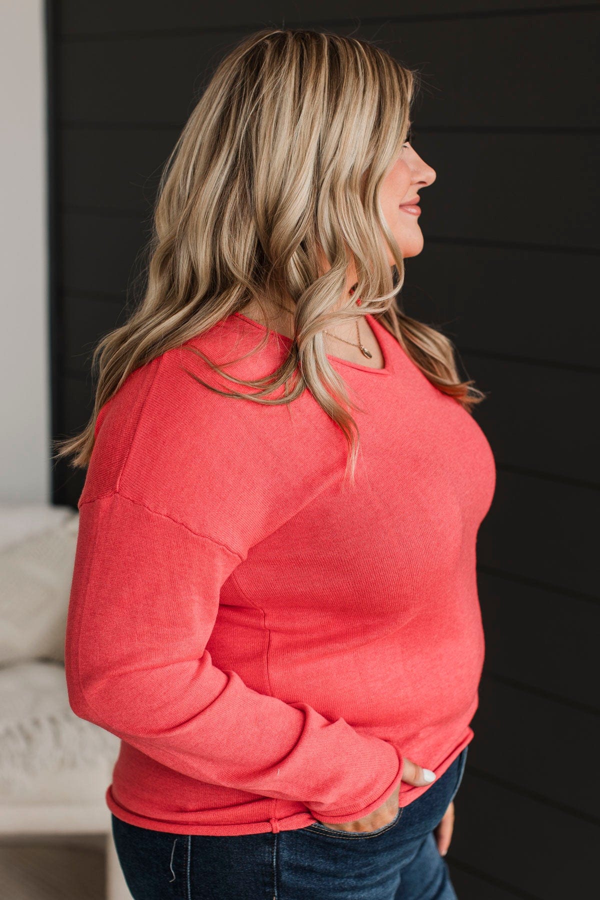 Catching Looks V-Neck Sweater- Coral