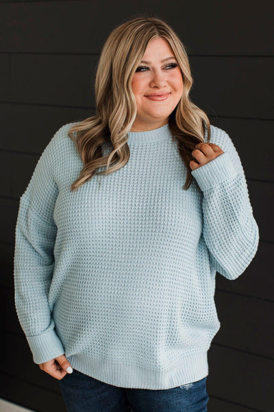 Sky Blue Color Block Knit Sweater