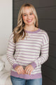 Favorite Moments Striped Sweater- White & Lavender