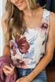 Pure And Simple Floral Tank Top- Ivory, Wine & Cornflower Blue