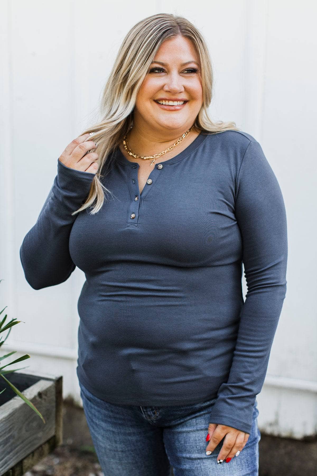 Endless Happiness Long Sleeve Henley Top- Dark Teal