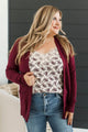 Wrapped In Comfort Open Front Cardigan- Wine Red