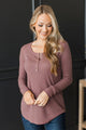 Face The World Button Knit Top- Rosy Brown