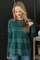 All At Once Stitch Stripe Sweater- Dark Jade