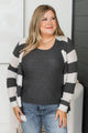 Sweet & Sincere Striped Pointelle Cardigan- Ivory & Charcoal