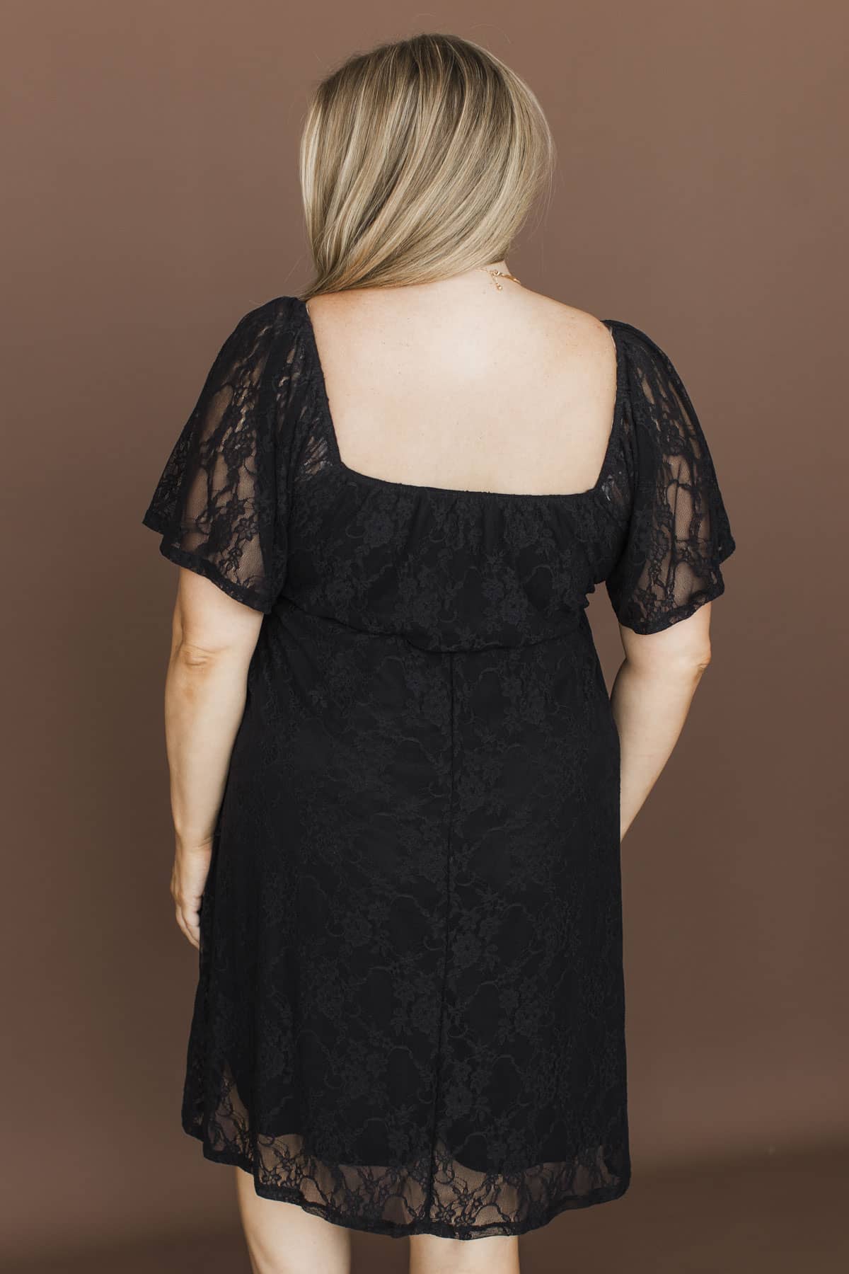 black lace plus size dress Justine long sleeves Kiyonna Womens Plus Size Scalloped