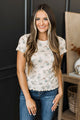 Genuine Feelings Floral Pointelle Top- Ivory & Dusty Teal