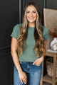 Impressing You Short Sleeve Ribbed Top- Dusty Teal