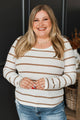 All In Balance Long Sleeve Striped Top- Ivory & Caramel