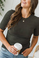 Keep Growing Short Sleeve Ribbed Top- Army Green