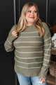 Love You Most Striped Knit Sweater- Olive