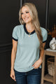 Smiles All Around Ribbed Short Sleeve Top- Blue & Navy