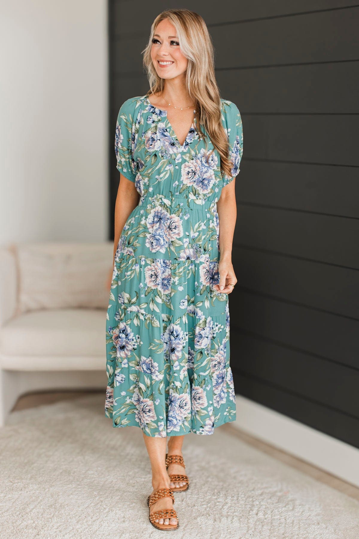 All I'm looking For Floral Midi Dress- Deep Seafoam All I'm looking For Floral Midi Dress- Deep Seafoam