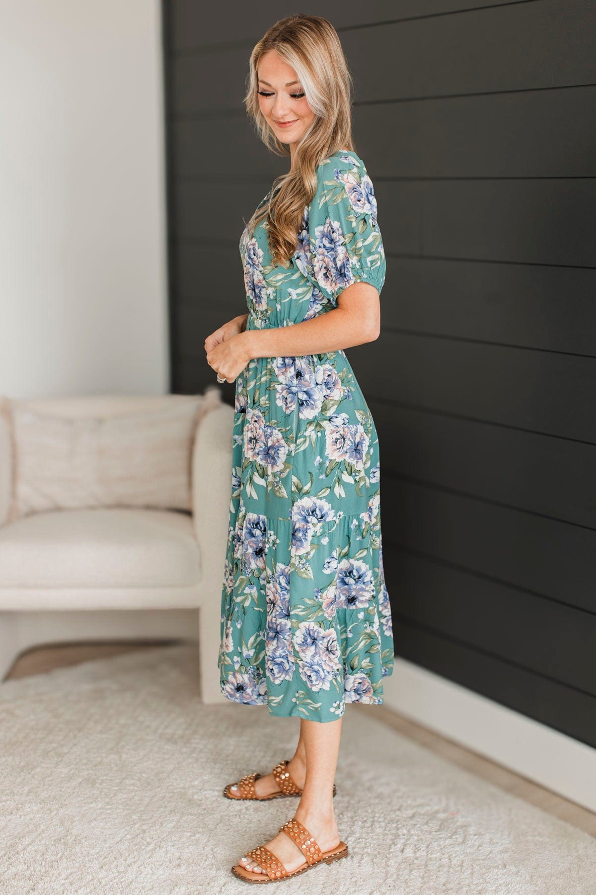 All I'm looking For Floral Midi Dress- Deep Seafoam – The Pulse Boutique
