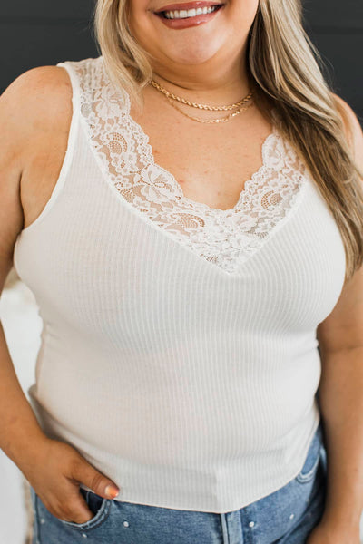Everyday Neutral Lace Trim Tank Top- Ivory