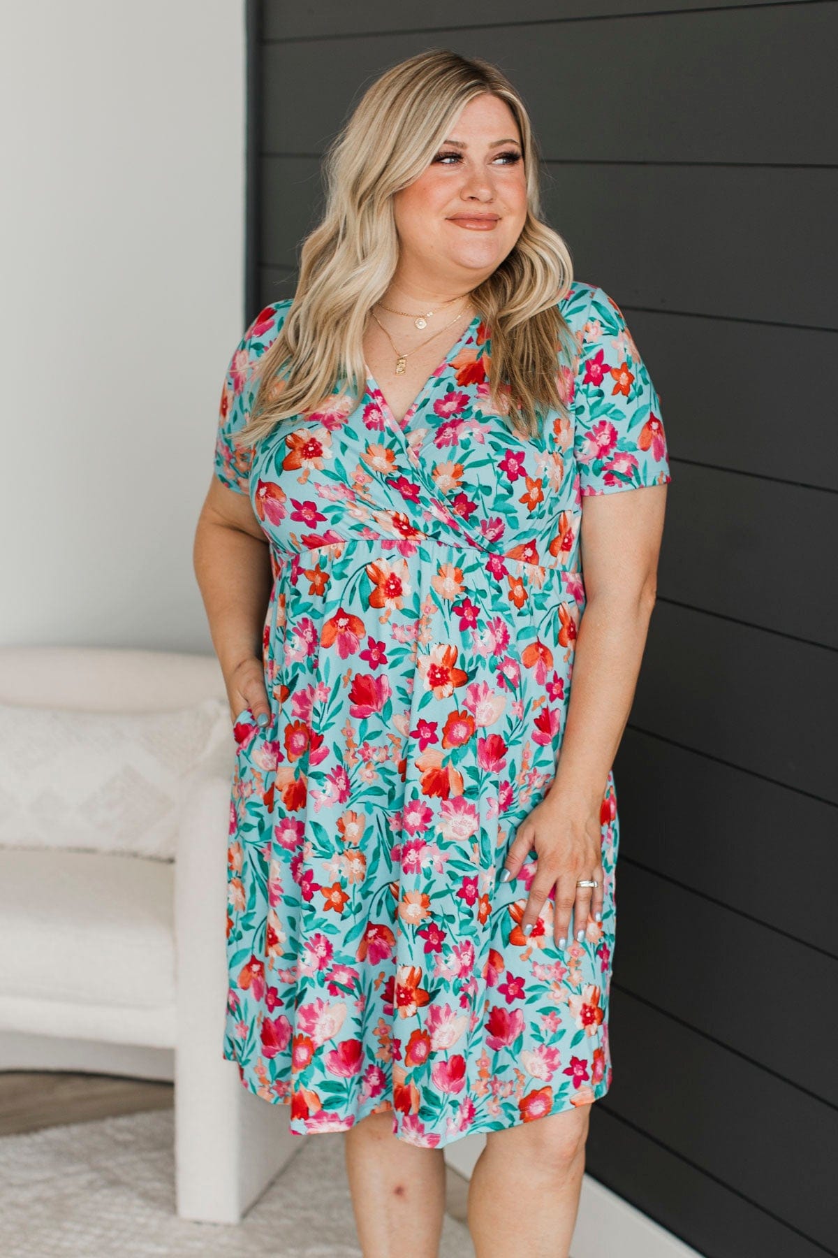 Not Hard To Realize Floral Dress- Aqua & Pink – The Pulse Boutique