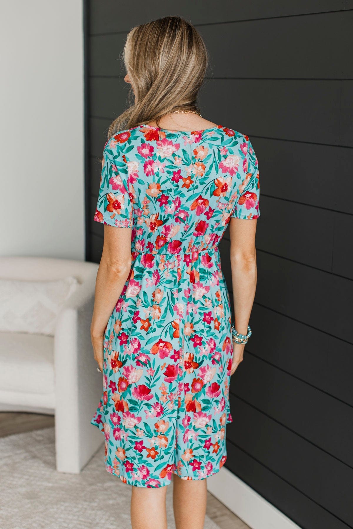 Not Hard To Realize Floral Dress- Aqua & Pink – The Pulse Boutique