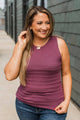 Simply Fascinating Striped Knit Tank Top- Plum