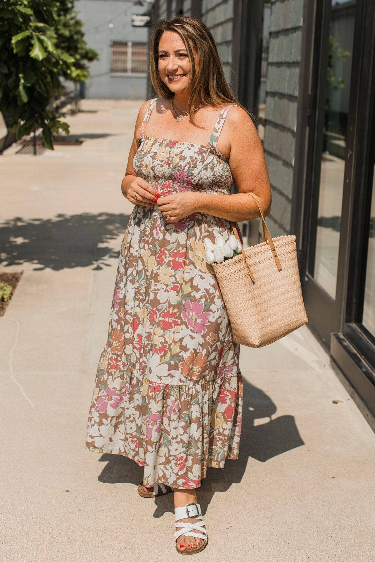 Look Your Fill Floral Midi Dress- Mocha Look Your Fill Floral Midi Dress- Mocha