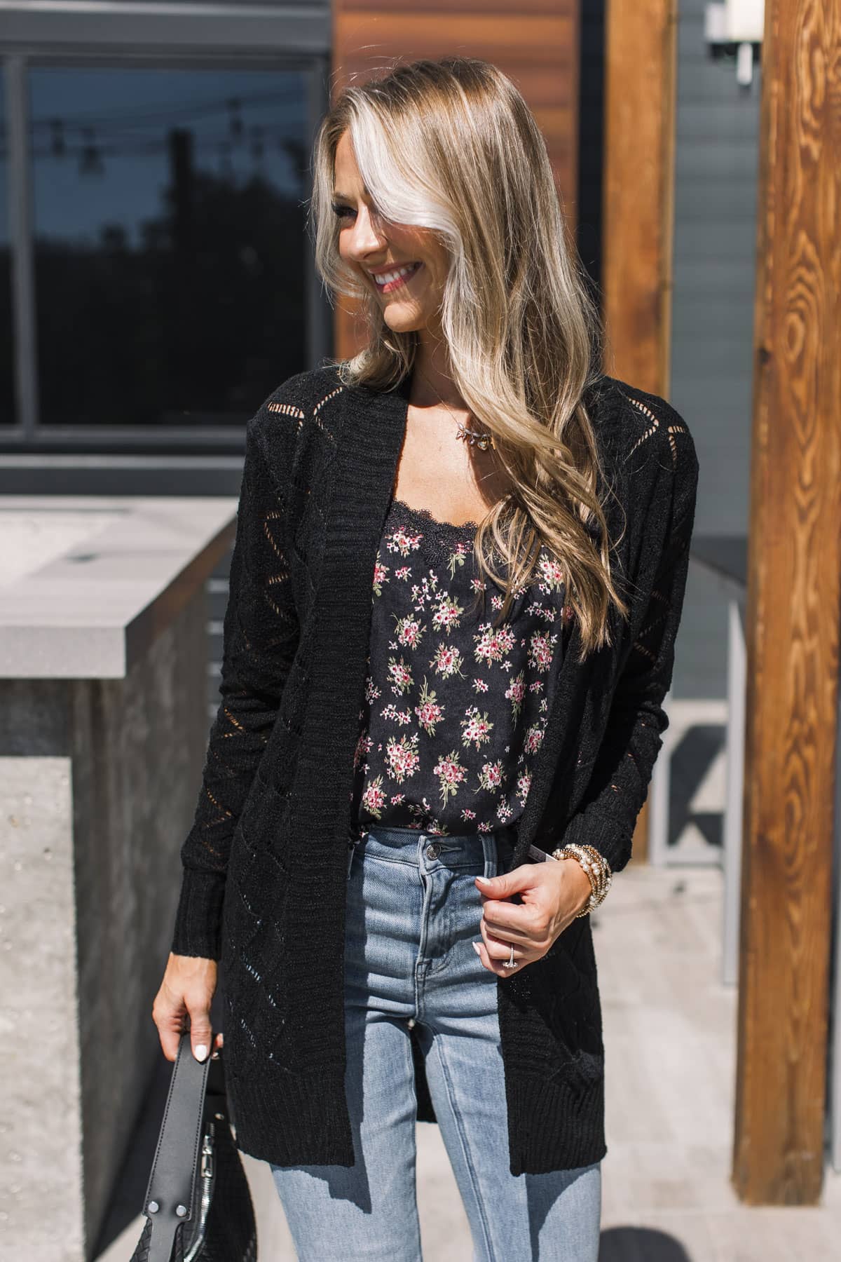 Effortless Perfection Pointelle Cardigan- Black