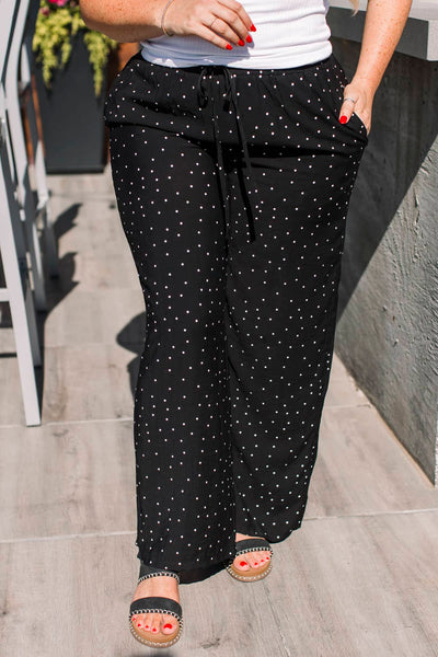 Be a Spark Wide Leg Polka Dot Pants- Black