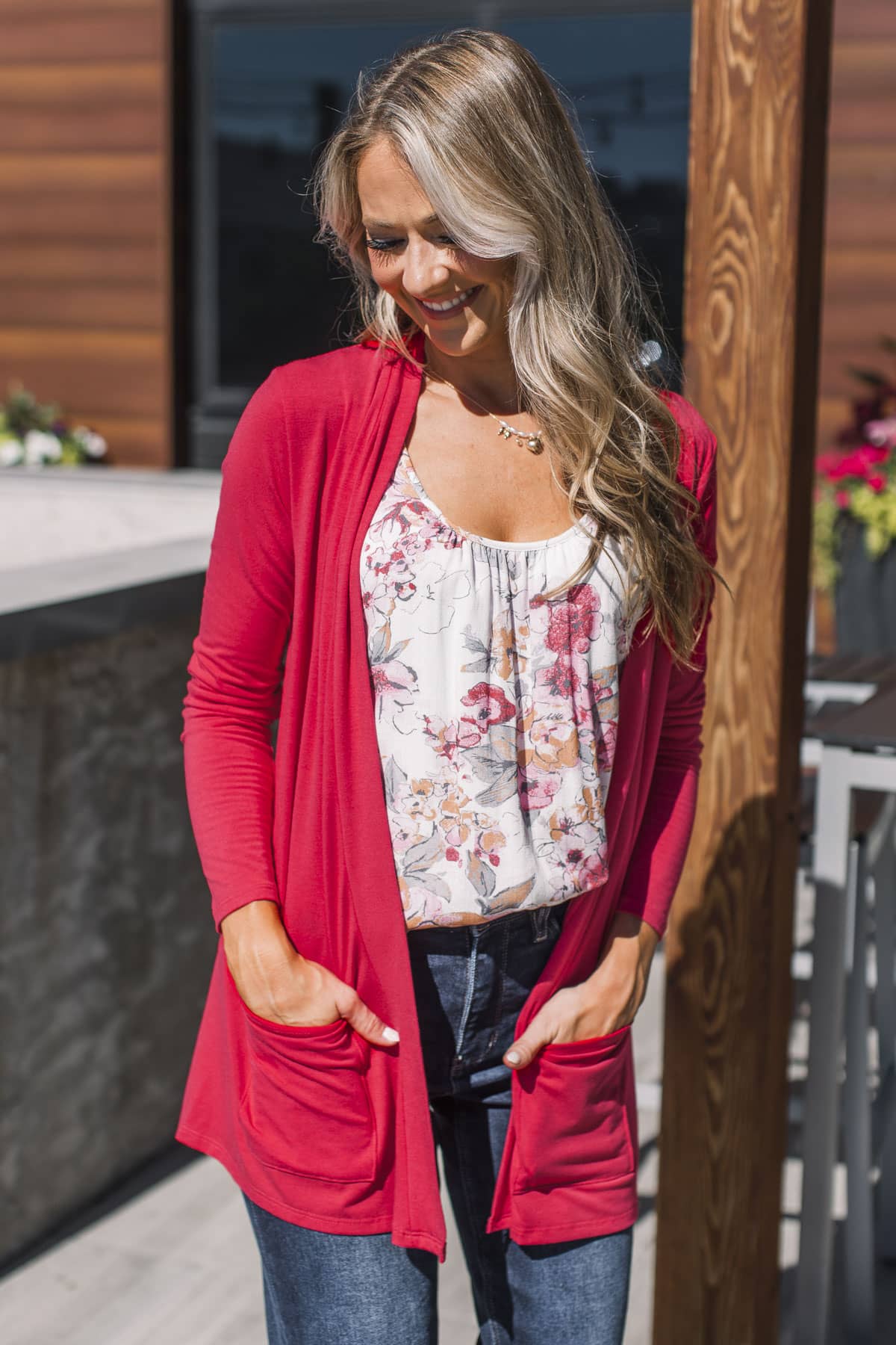 My Best Self Open Front Cardigan- Red