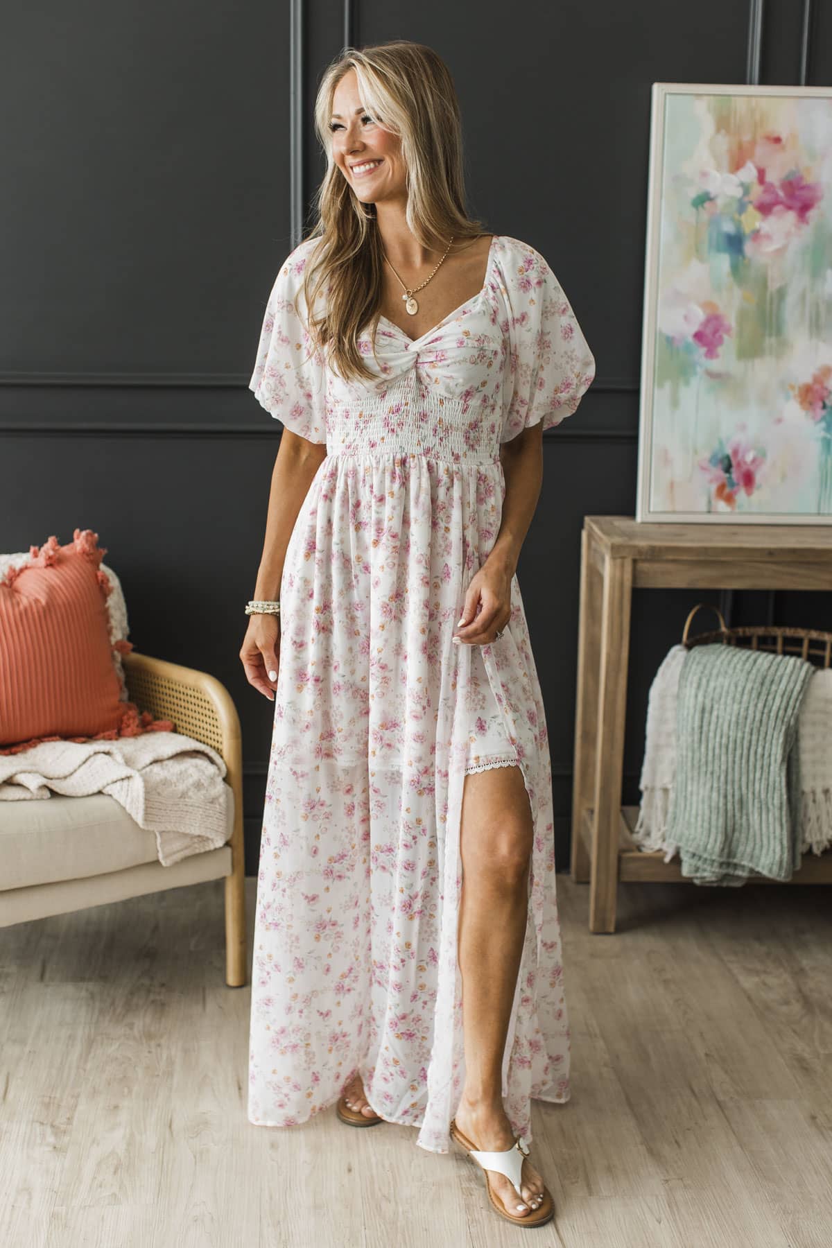 Blooming With Love Layered Floral Maxi Dress- Ivory & Pink Blooming With Love Layered Floral Maxi Dress- Ivory & Pink