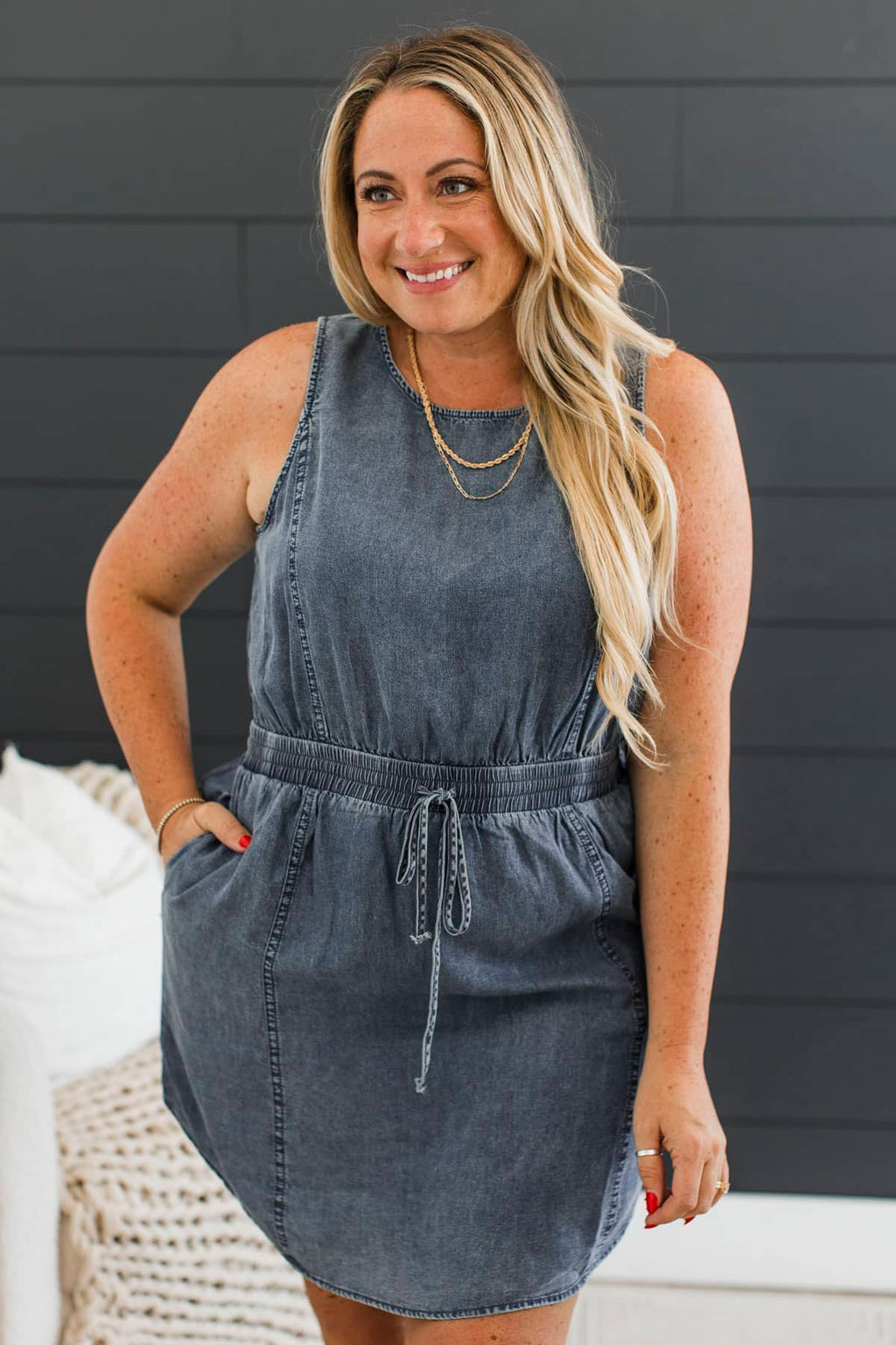 Gently Standing Out Chambray Mini Dress- Blue, L | Dresses | Doe & Rae
