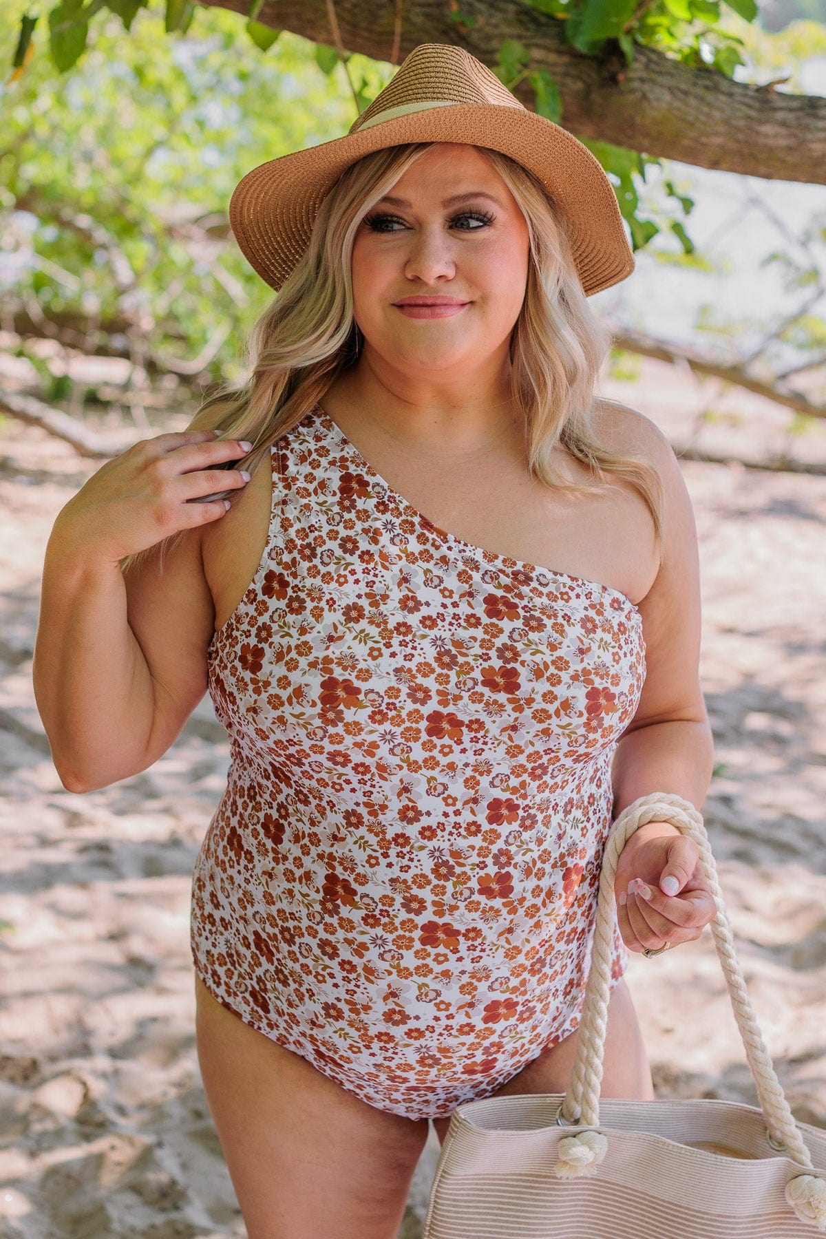 Beach Bound Floral One-Piece Swimsuit- Rust & Ivory
