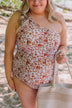 Beach Bound Floral One-Piece Swimsuit- Rust & Ivory
