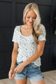 Beautiful As You Floral Short Sleeve Top- Ivory & Blue