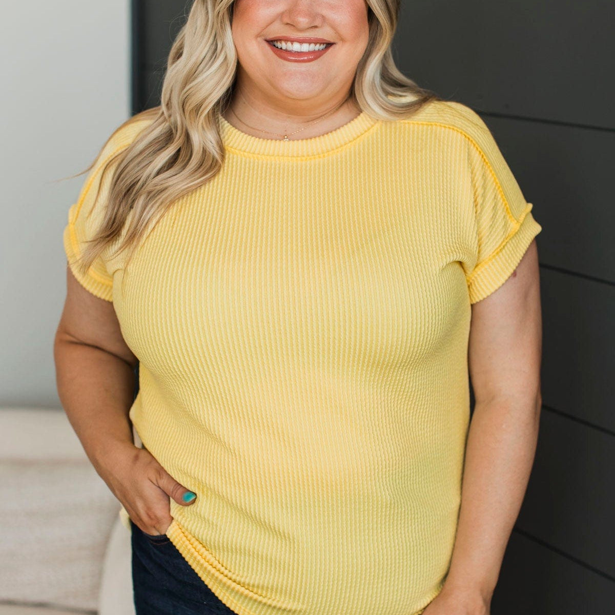 Be Your Number One Ribbed Top- Yellow – The Pulse Boutique