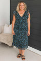 Romantic Story Floral Midi Dress- Navy Blue