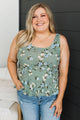 Exceptional Times Floral Peplum Tank Top- Dusty Sage