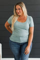 Count Your Blessings Short Sleeve Striped Top- Dusty Jade