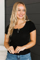 Paying Attention Short Sleeve Pointelle Top- Black