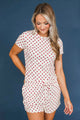 Pure Ease Polka Dot Short Sleeve Top- White & Red