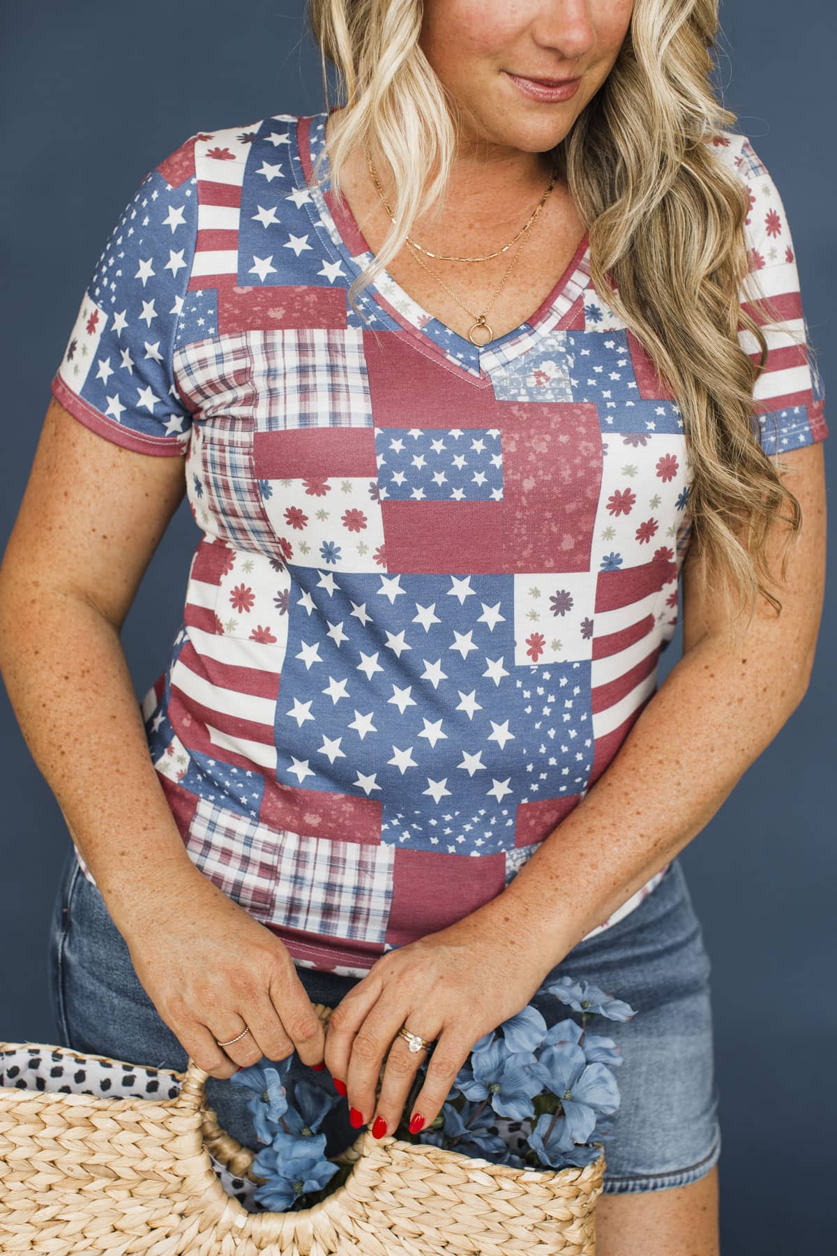 Star Spangled Sweetheart V-Neck Top- Red & Blue