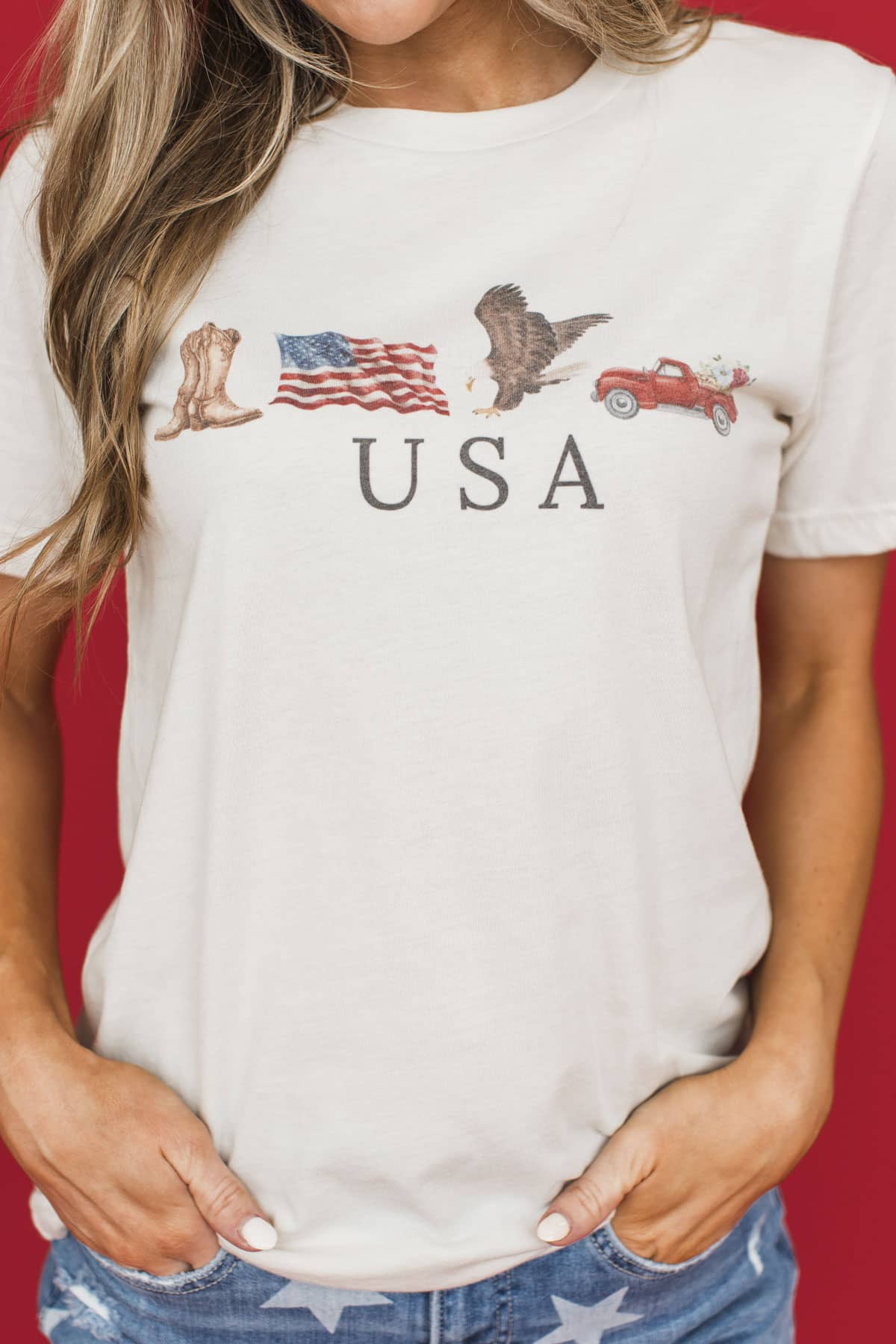 "USA" Patriotic Graphic Tee- Bone