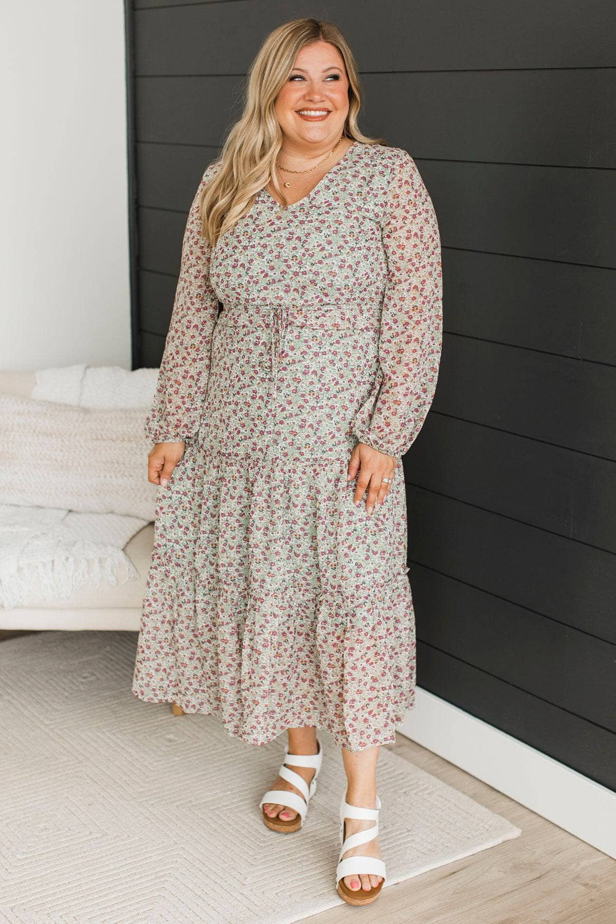 Dancing Into Summer Floral Midi Dress- Sage