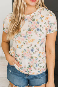 Songs Of Summer Floral Top- Ivory, Pink, & Blue
