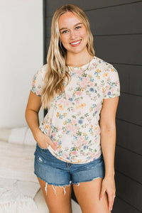 Songs Of Summer Floral Top- Ivory, Pink, & Blue