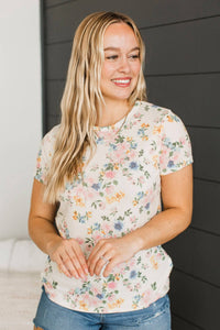 Songs Of Summer Floral Top- Ivory, Pink, & Blue