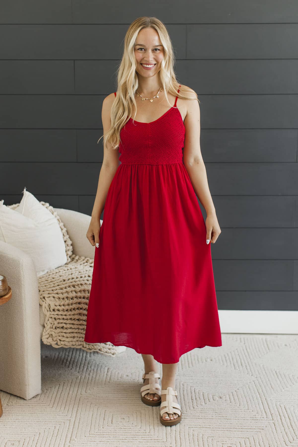 Two Hearts One Soul Midi Dress- Red Two Hearts One Soul Midi Dress- Red