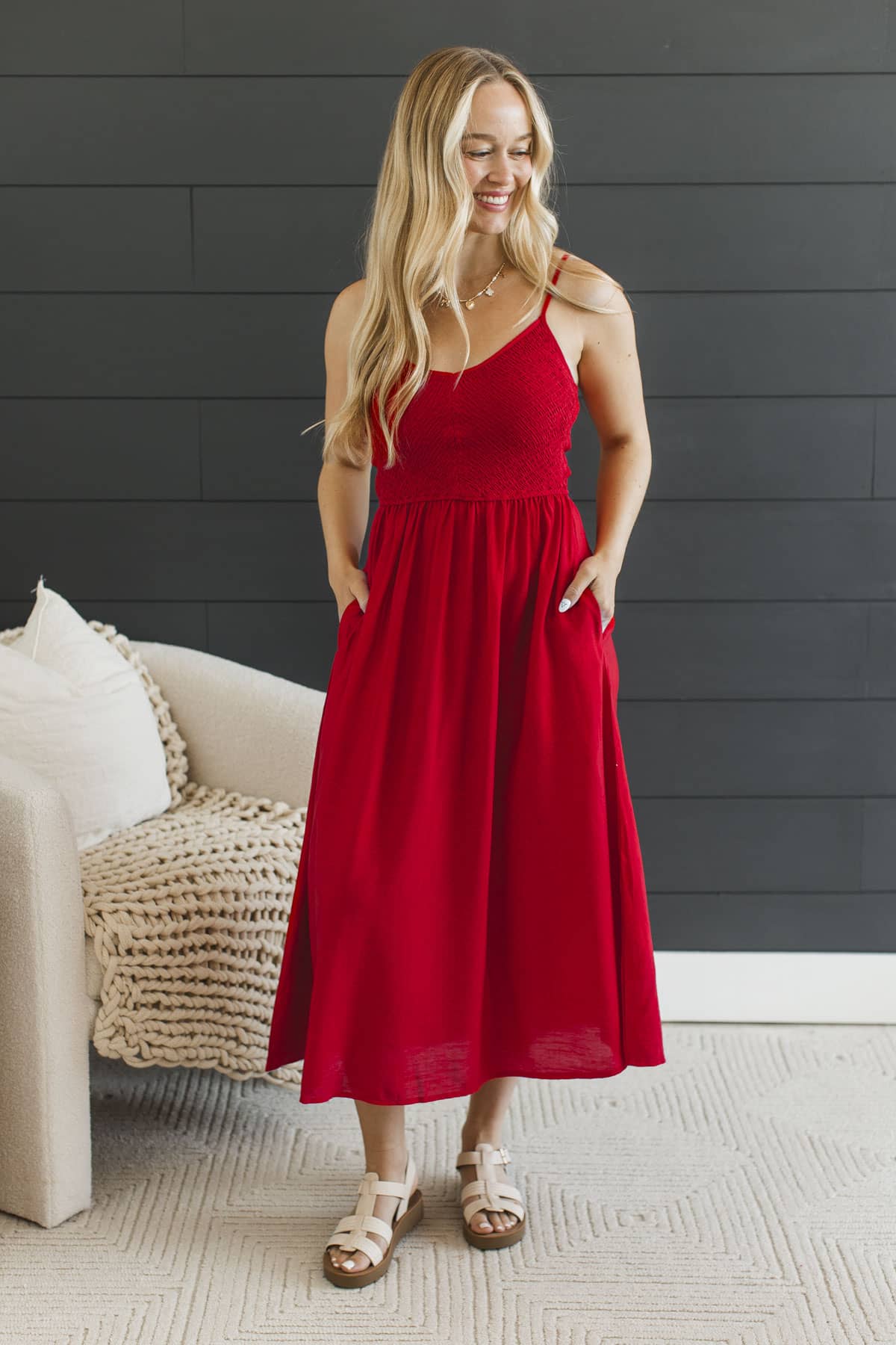 red midi cocktail dress Two Hearts One Soul Midi Dress- Red