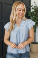 Chasing Clouds Short Sleeve Blouse- Light Blue