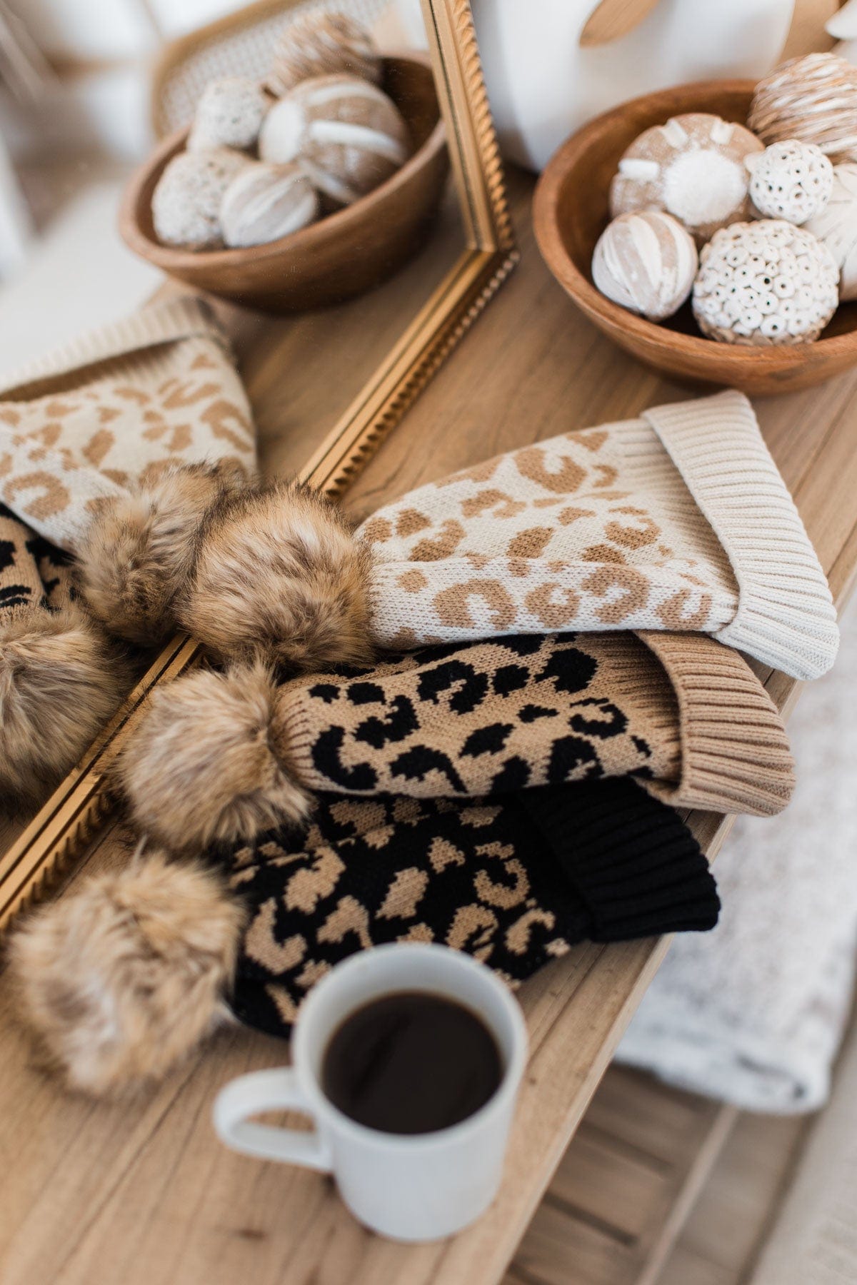 Bundle Up Knit Pom Beanie- Black Leopard