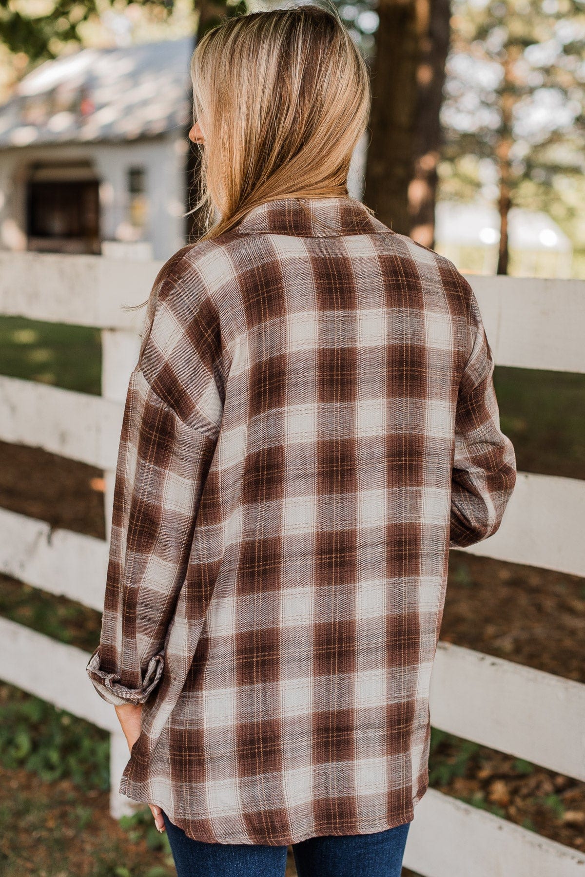 In Your Dreams Plaid Button Top- Chestnut