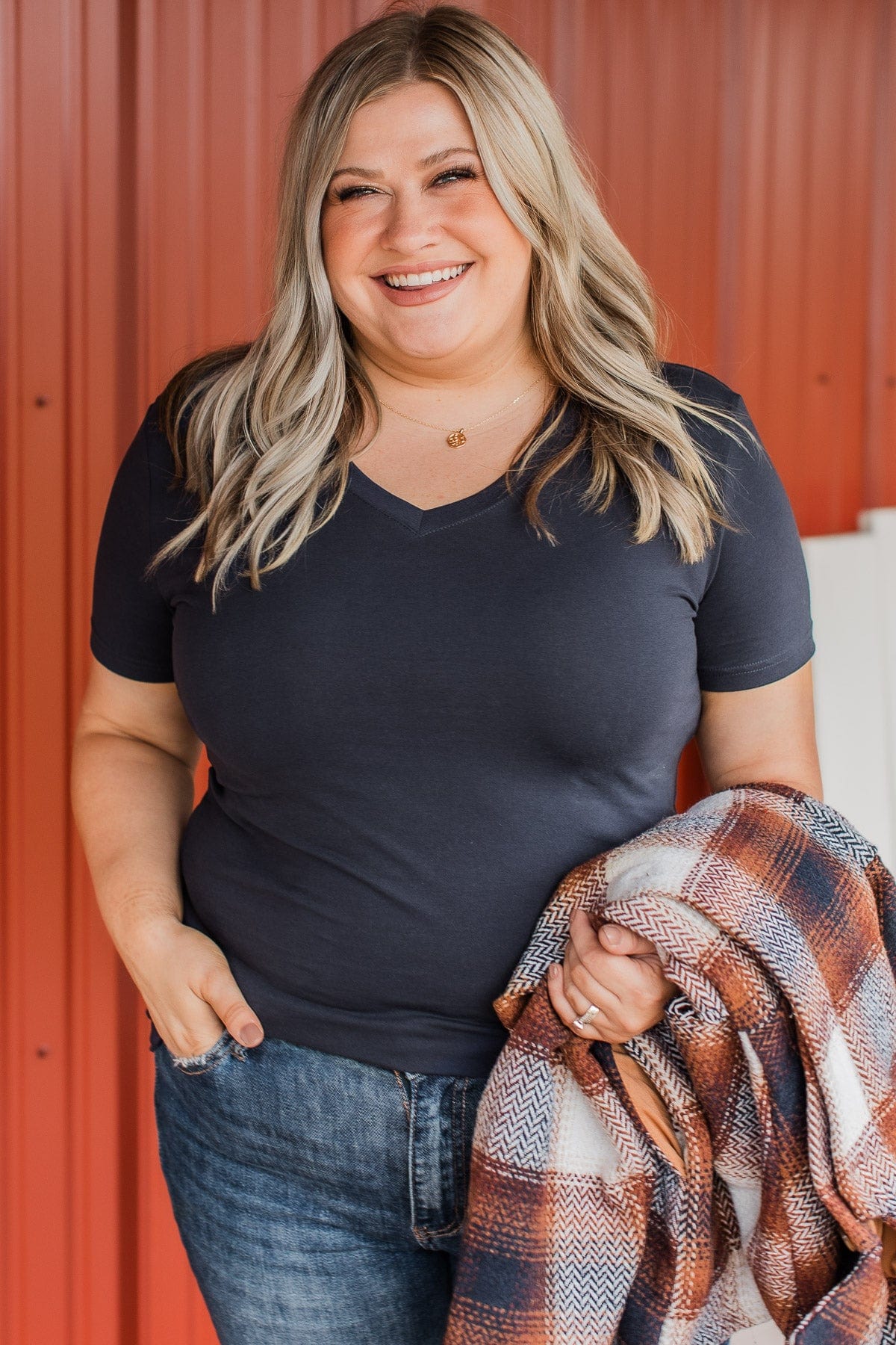 Light The Way V-Neck Top- Navy