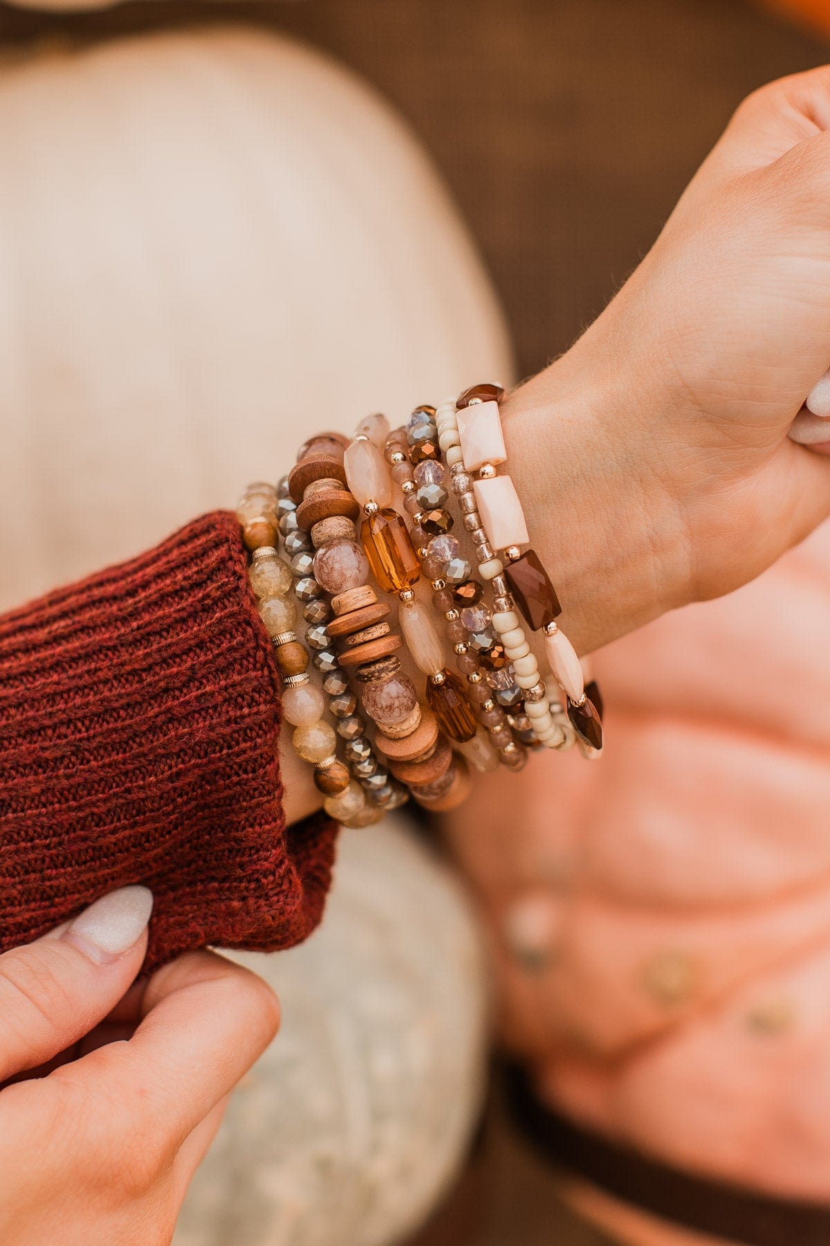 Made You Blush Beaded Bracelet Set- Brown